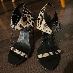 Tie Detail Animal Print Calfskin Sandals by Burberry